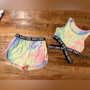 Shein Tie Dye Criss Cross Top & Shorts Sporty Set Size 8